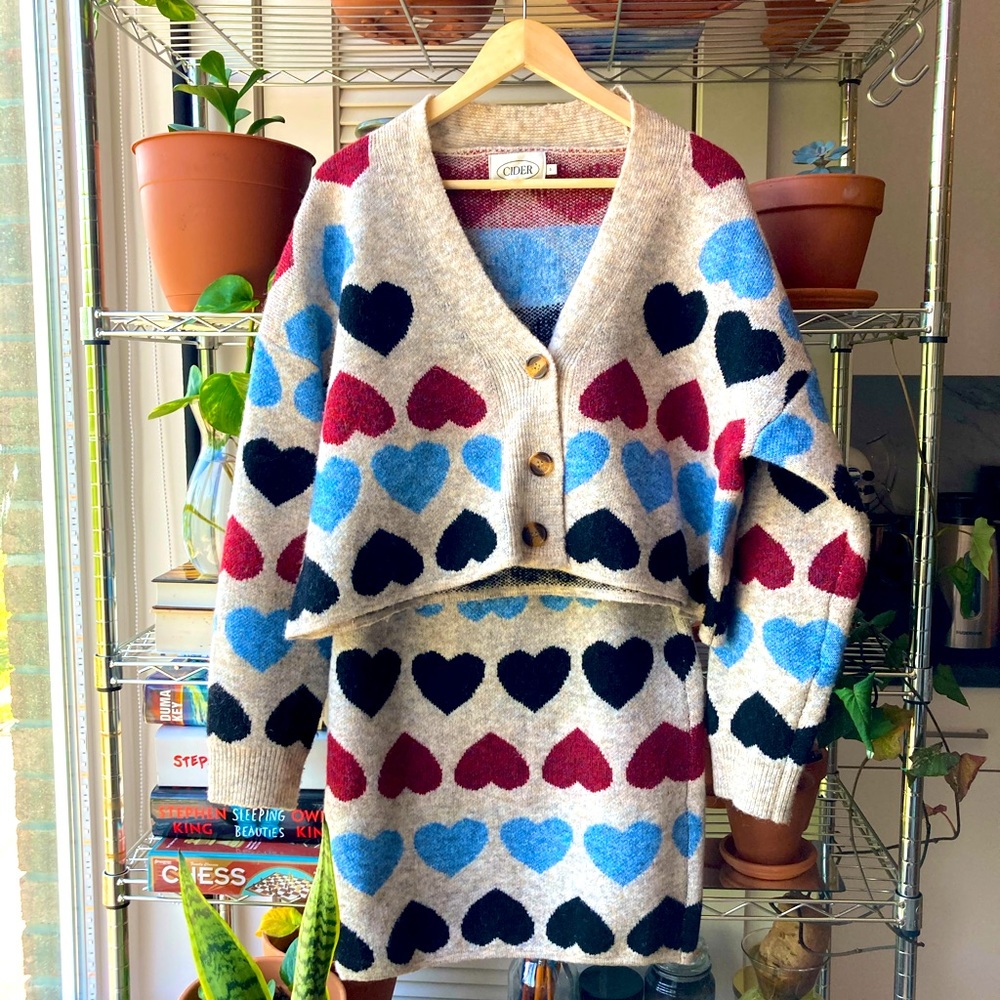 🥰 Cider Two Piece Set Skirt Sweater Heart Knit